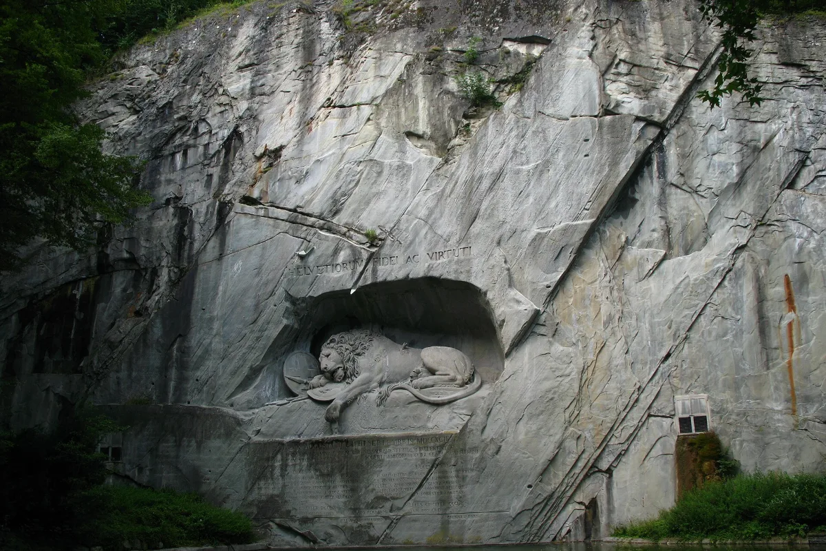 The Lion Monument carved into the rock face in Lucerne, a short walk from the Old Town