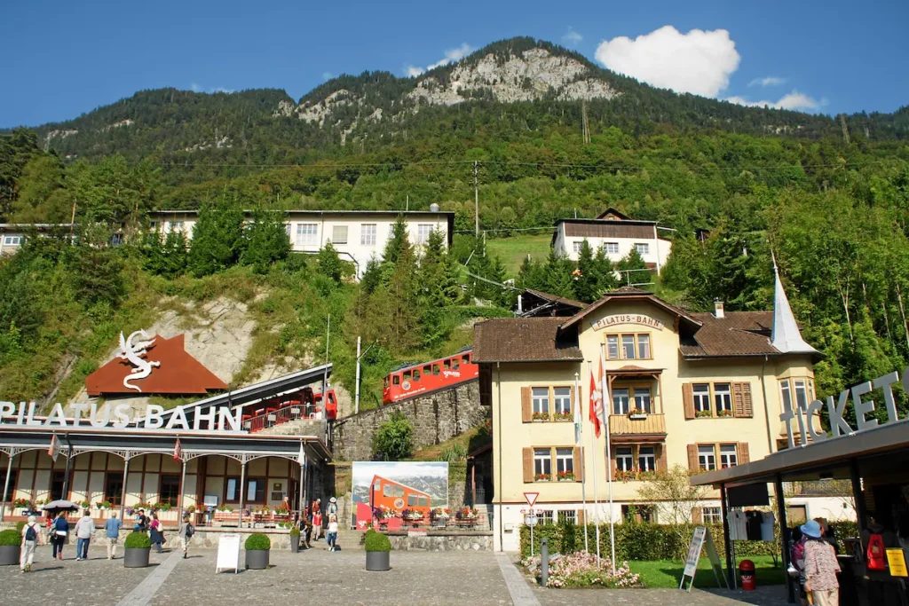 Mount Pilatus cogwheel railway station at Alpnachstad