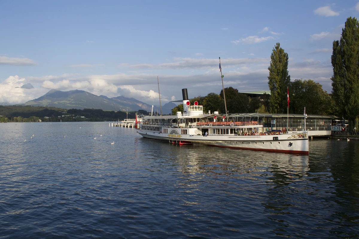 Lake Lucerne boat at Bahnhofquai where passengers buy tickets
