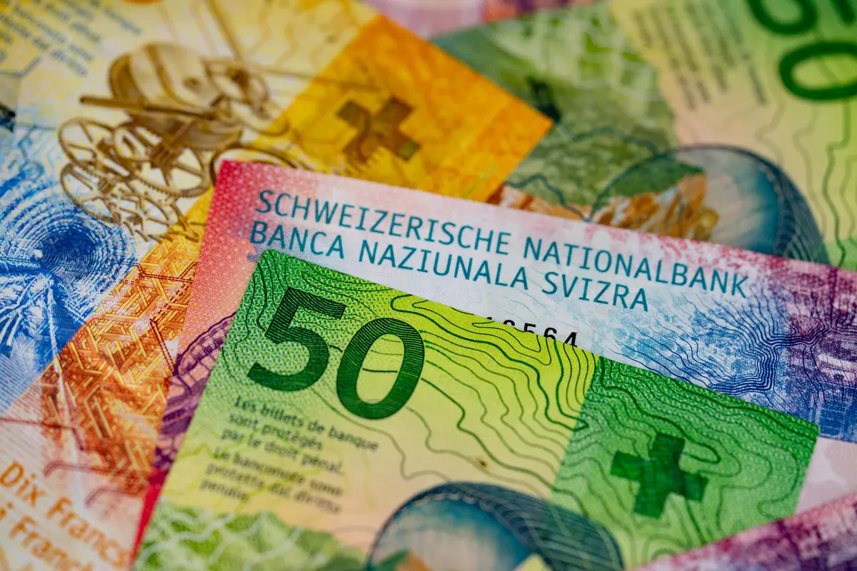 Swiss franc banknotes and coins used as a cash backup in Lucerne