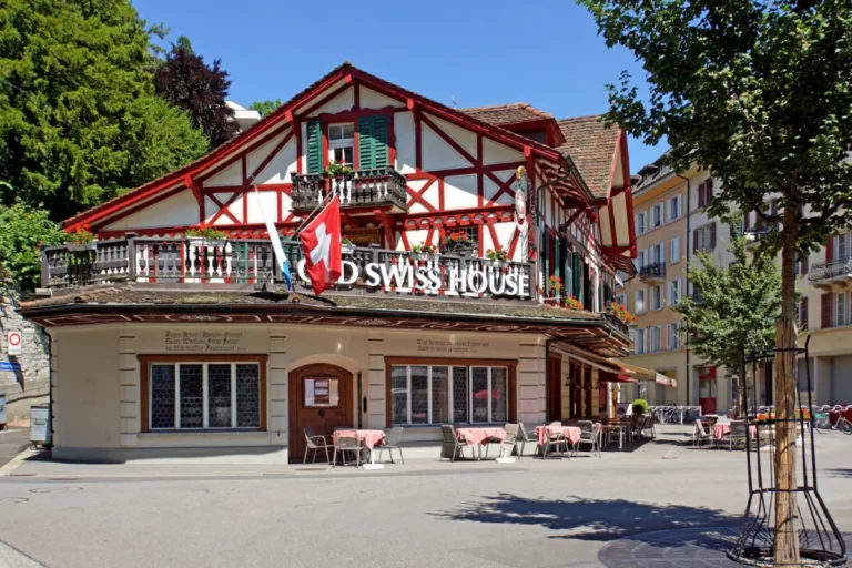 Old Swiss House restaurant terrace in Lucerne, a typical setting for tipping in Switzerland, cash or card