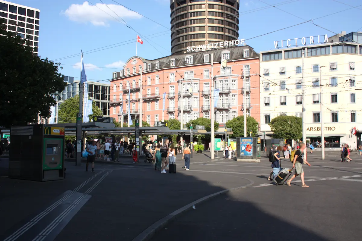 Tram stop outside Basel SBB at Centralbahnplatz