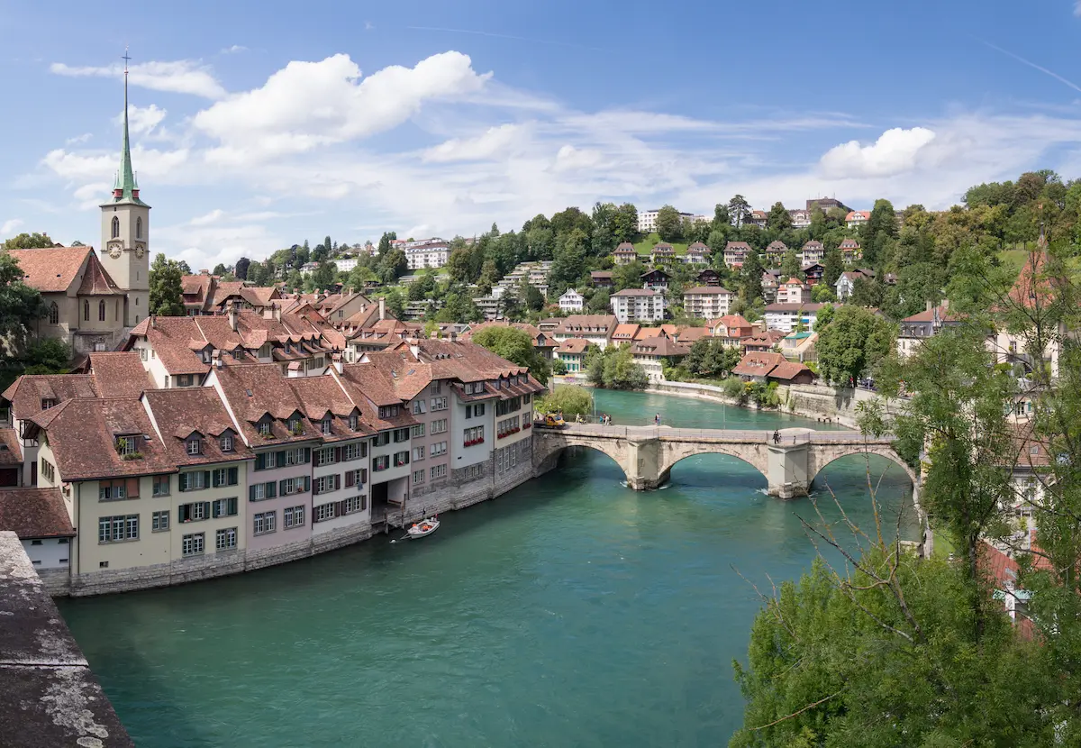 Aare, Matte district and Bern Minster seen from Kirchenfeld Bridge