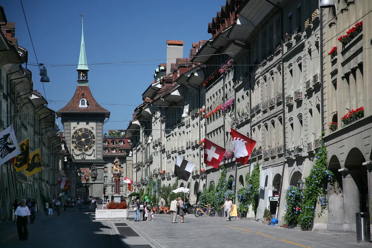 Kramgasse leading toward Zytglogge in Bern Old Town