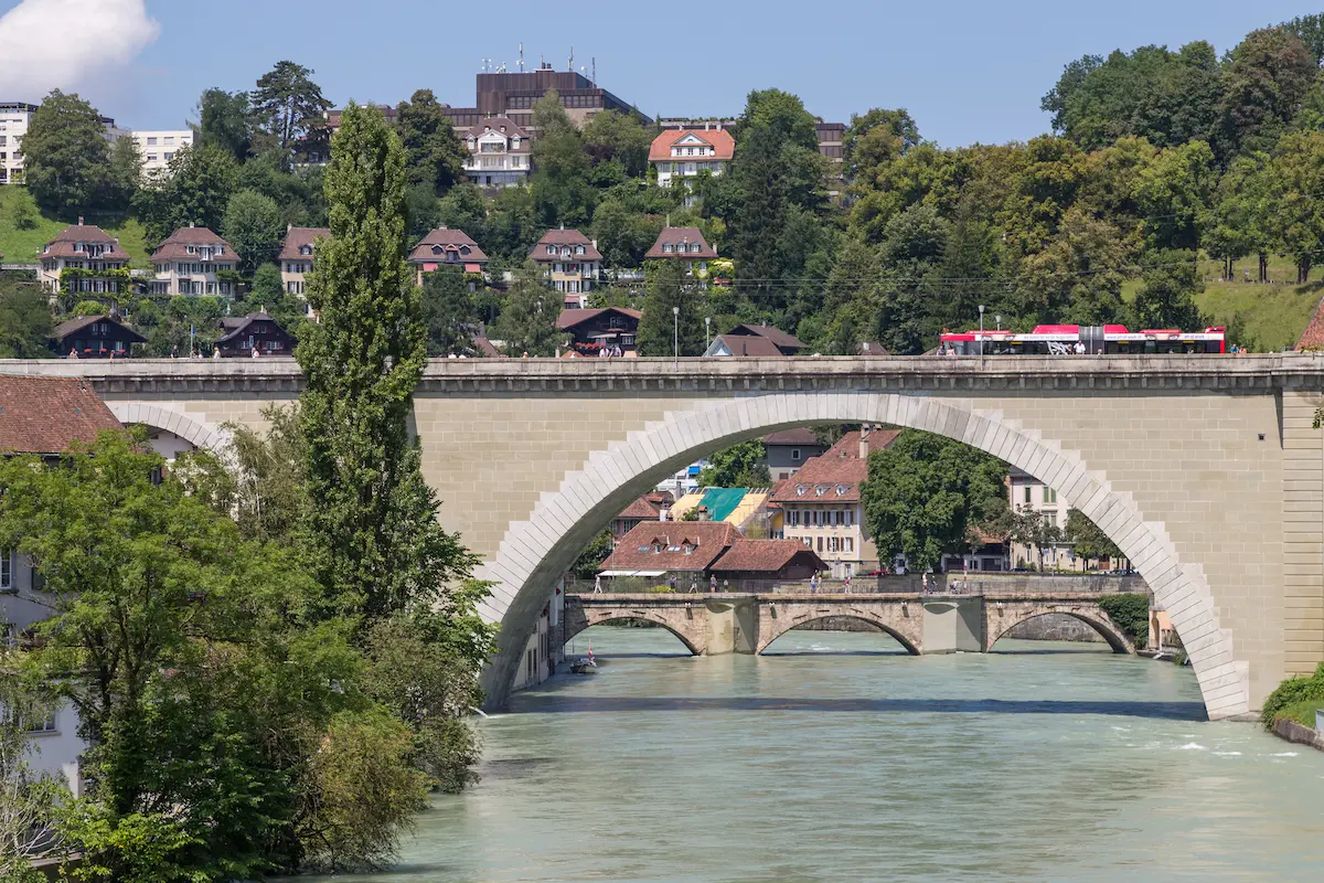 Nydegg Bridge and Untertor Bridge crossing the Aare in Bern