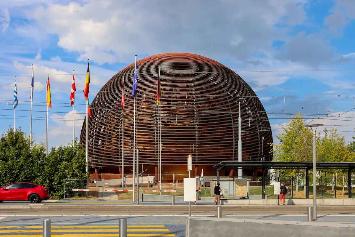 CERN Globe of Science and Innovation behind the Meyrin CERN tram stop