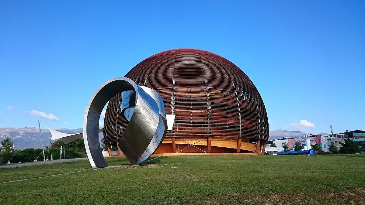 CERN Globe of Science and Innovation illuminated at night near Geneva