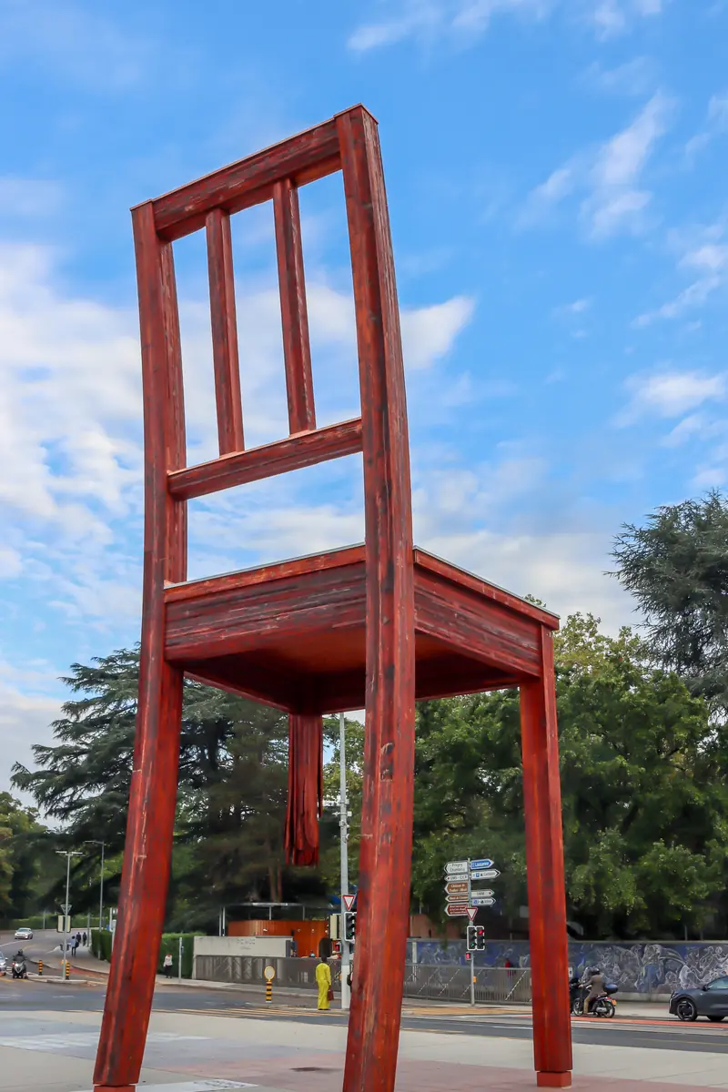 Broken Chair sculpture at Place des Nations in Geneva