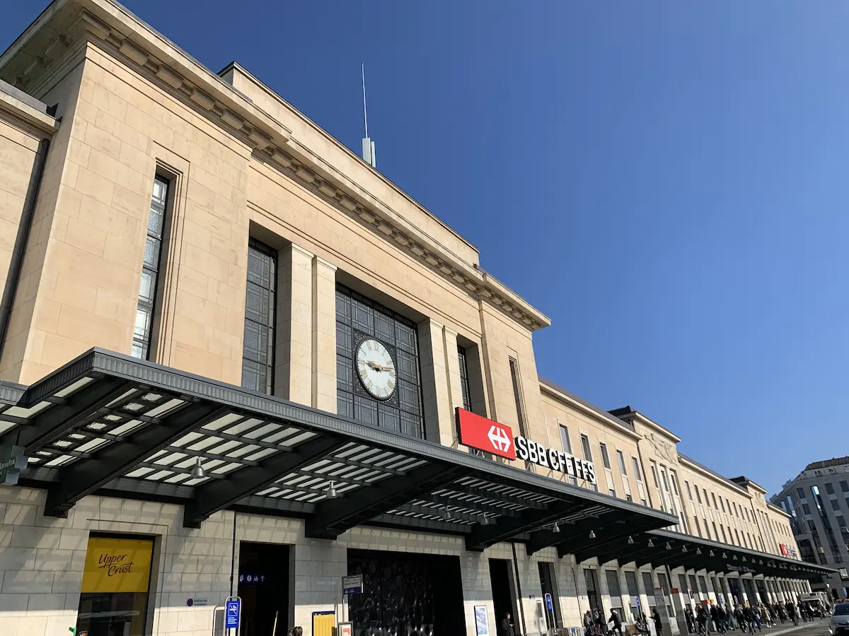 Exterior of Geneva Cornavin railway station in daylight
