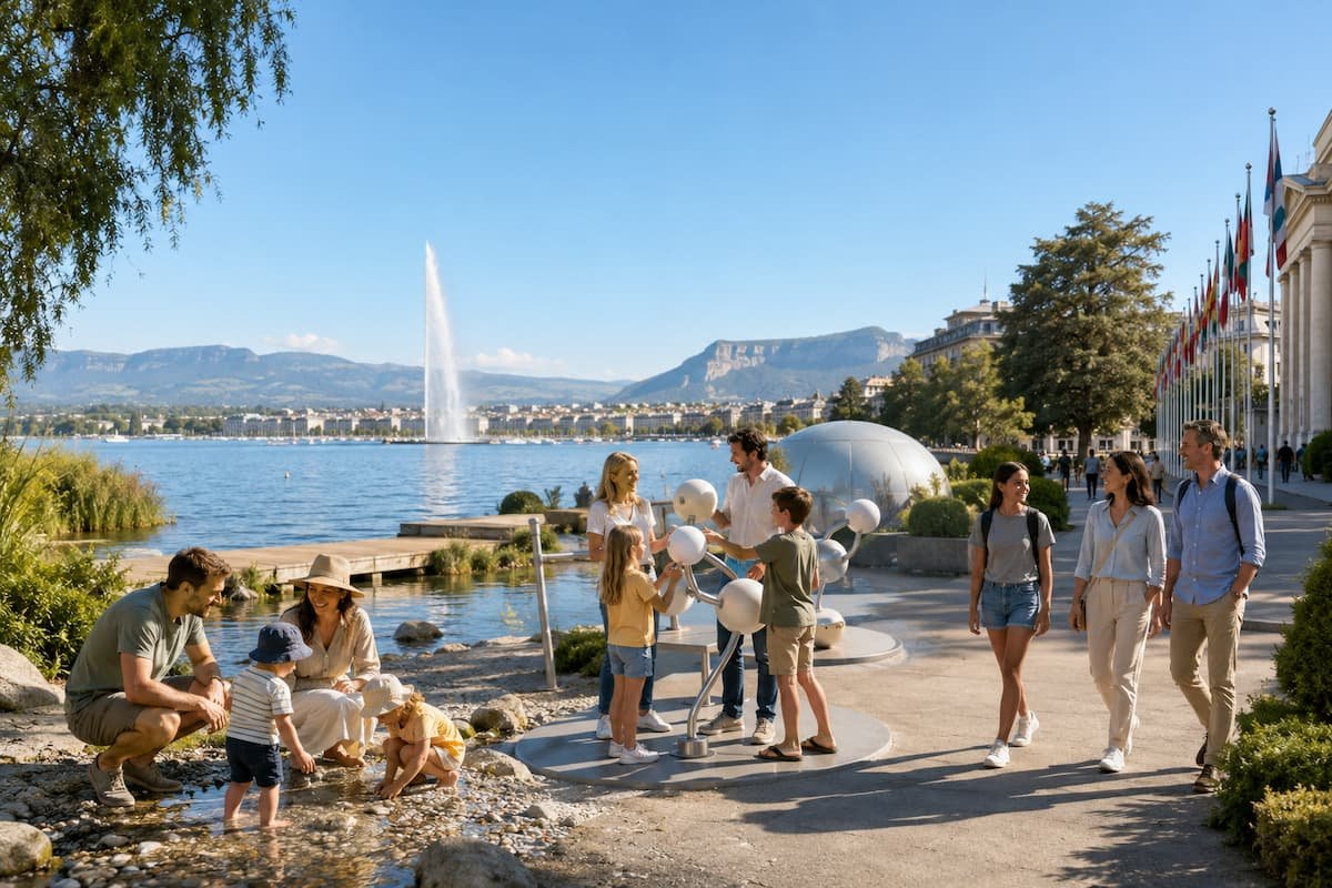 Families choosing different activities for a day in Geneva