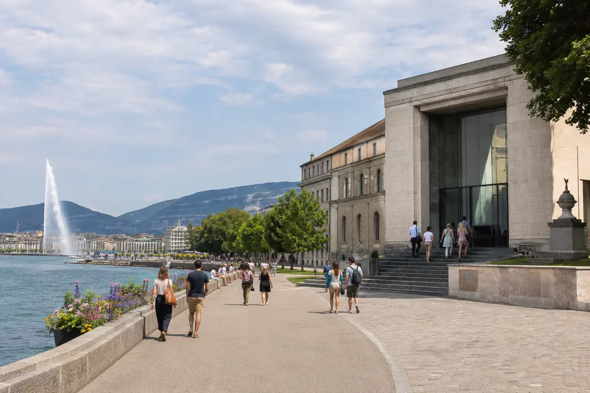 Travelers combining free outdoor sightseeing with a museum visit in Geneva