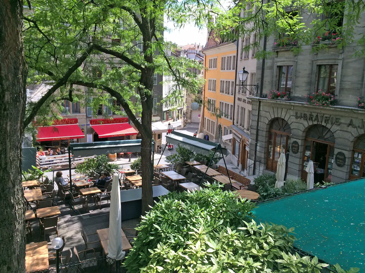 Place du Bourg-de-Four in Geneva Old Town with historic buildings