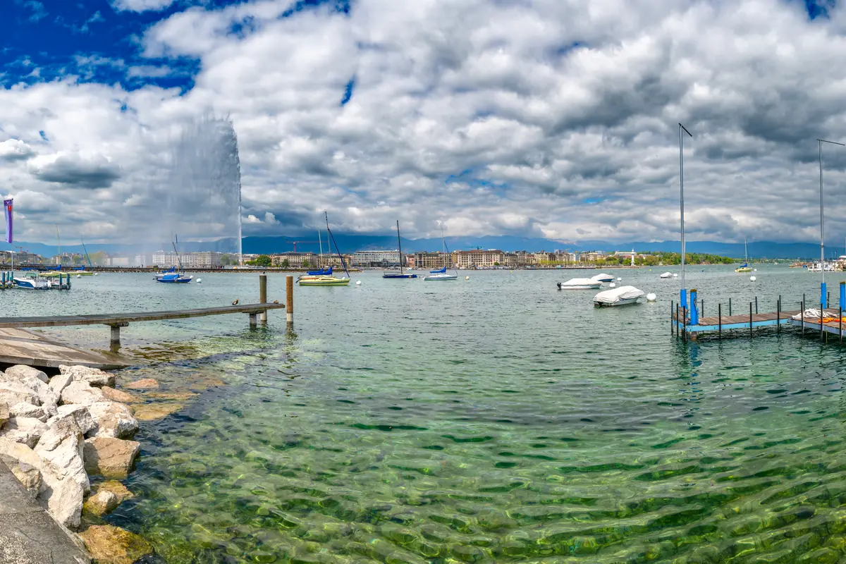 Lake Geneva and the Jet d’Eau from Quai Gustave-Ador