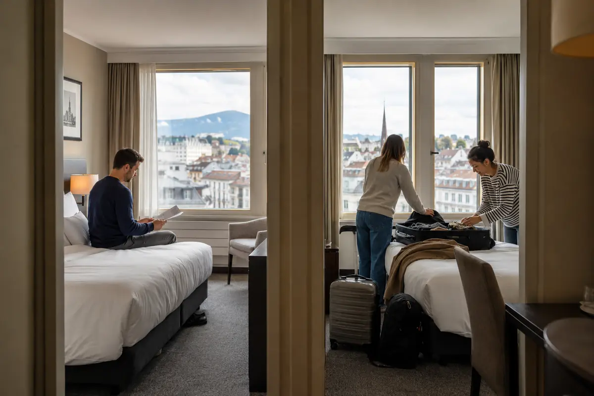 Solo traveler and two travelers comparing private room costs in Geneva