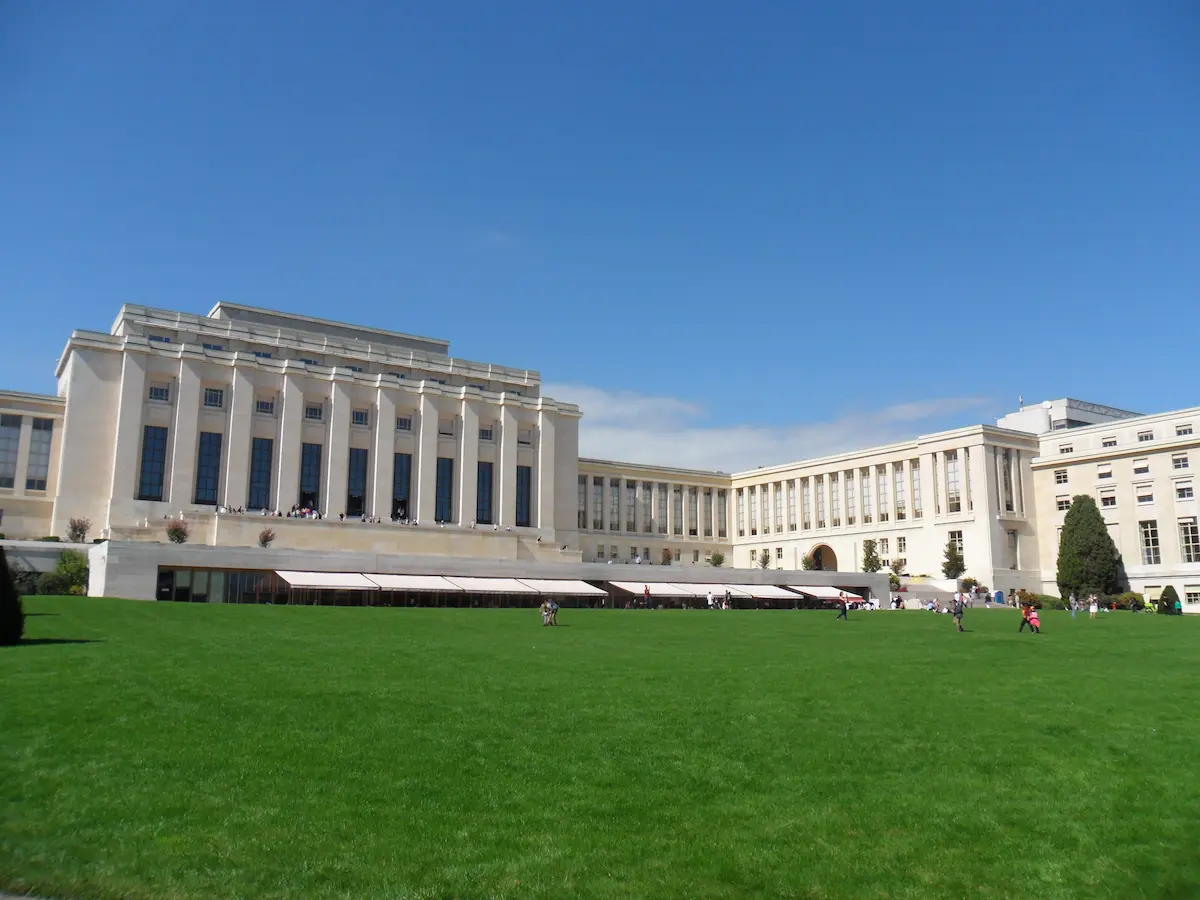 Palais des Nations building and lawn in Geneva