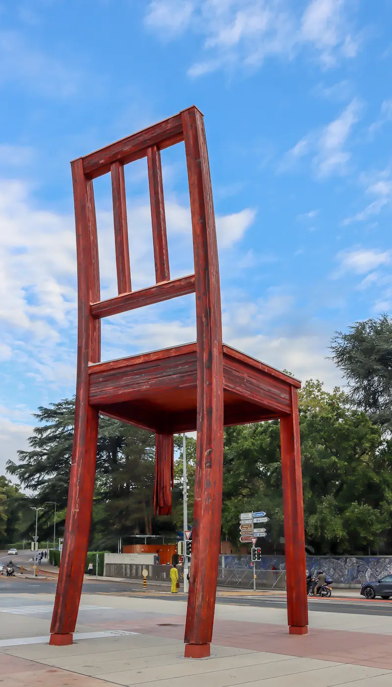 Broken Chair at Place des Nations near the United Nations complex in Geneva