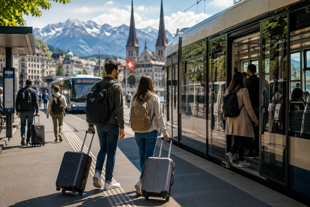 Overnight visitors using public transport in a Swiss city