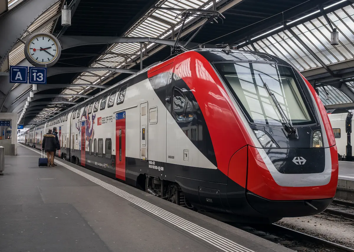 SBB IC1 double-decker train at Zurich main station in 2026