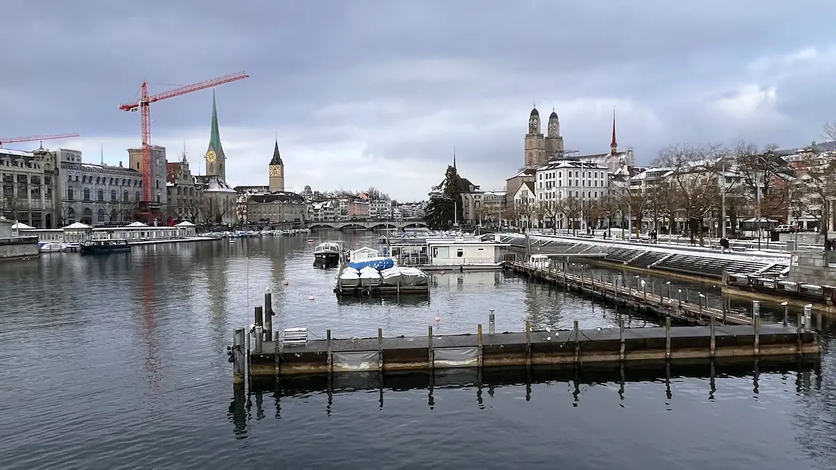 Zurich and the Limmat River during a January city day