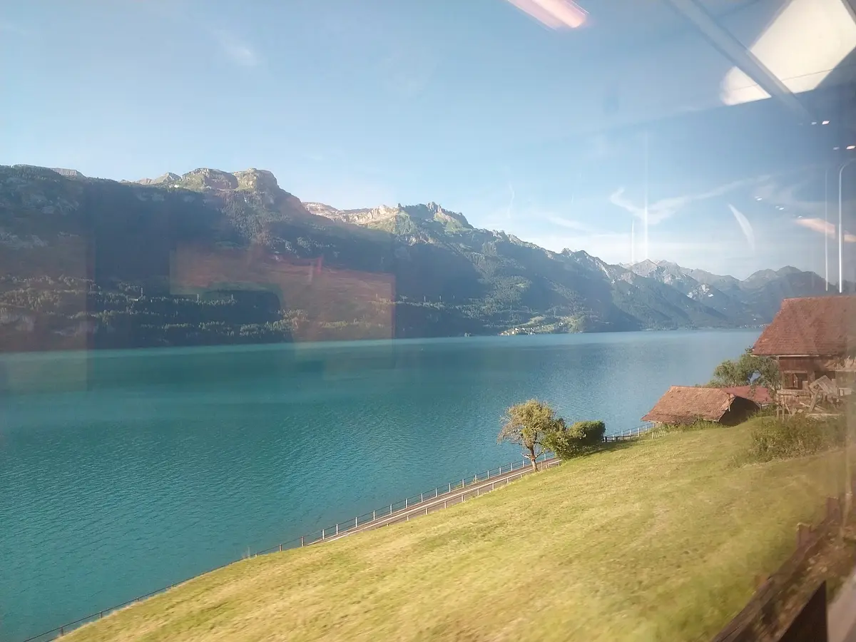 Lake Brienz and surrounding mountains seen during a summer journey