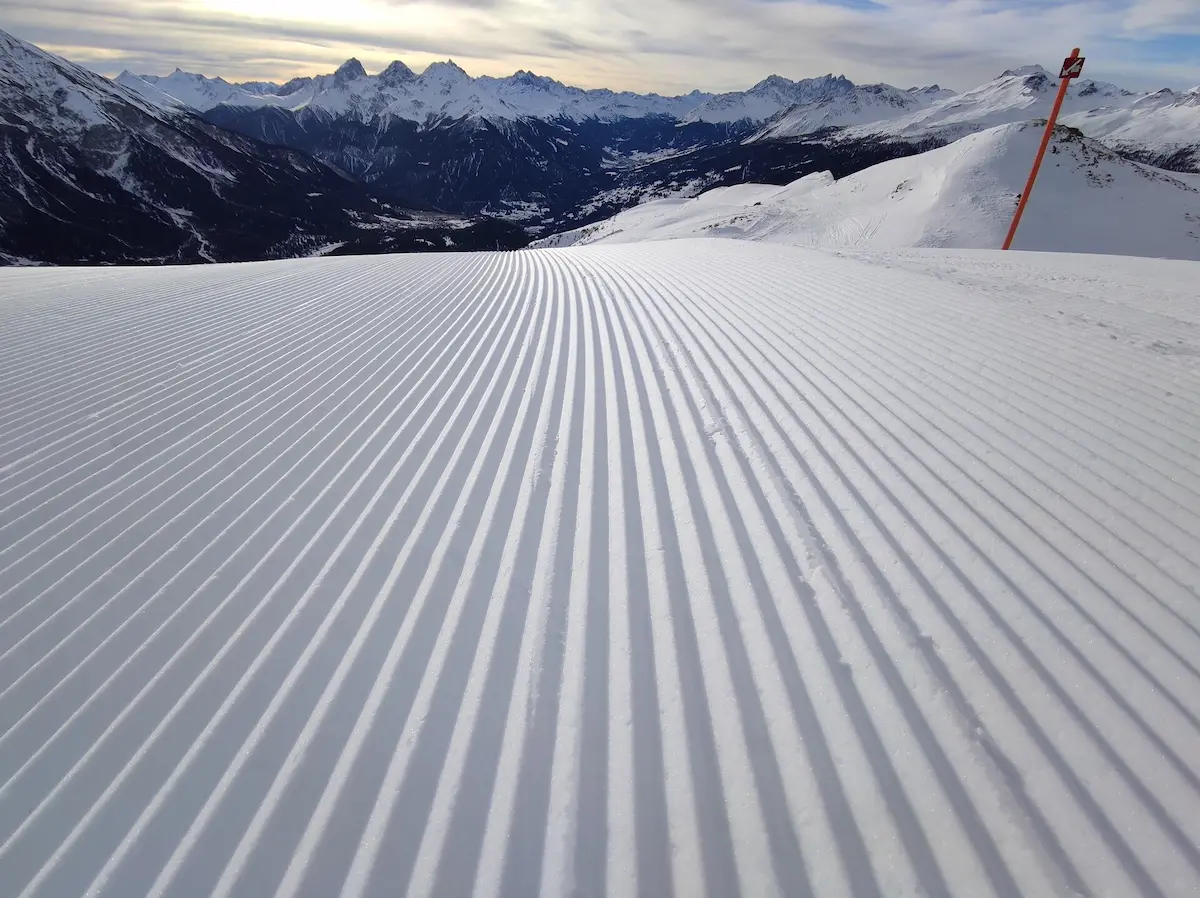 Prepared ski slope at Lenzerheide in winter
