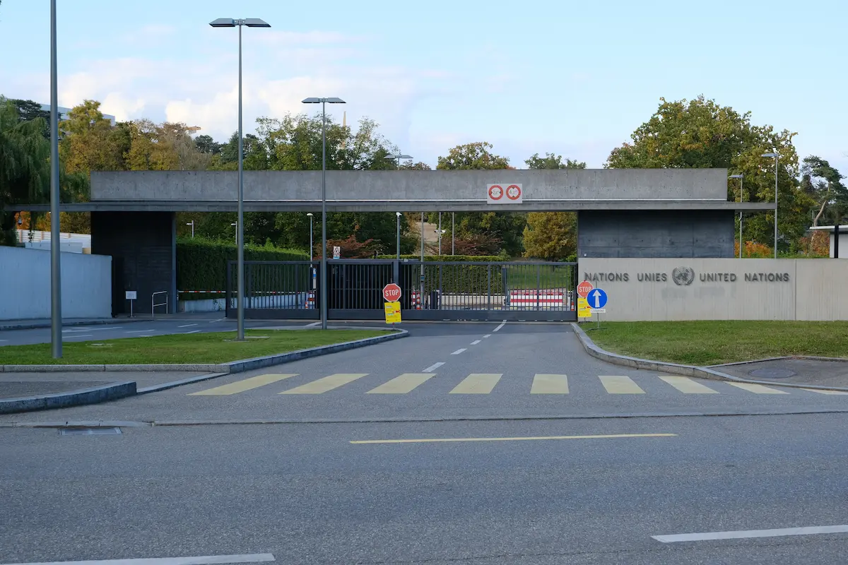 Gate at the United Nations complex in Geneva