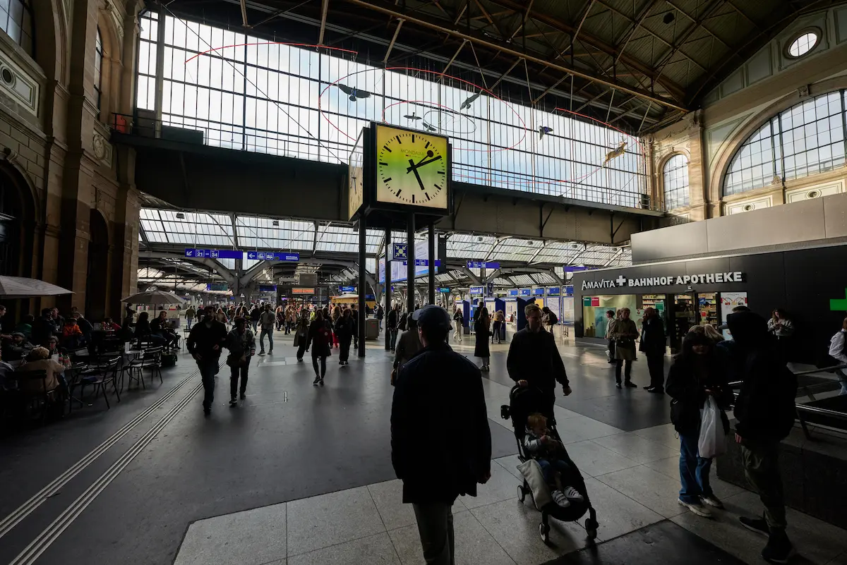 Main hall of Zurich Hauptbahnhof, a major Swiss transport hub
