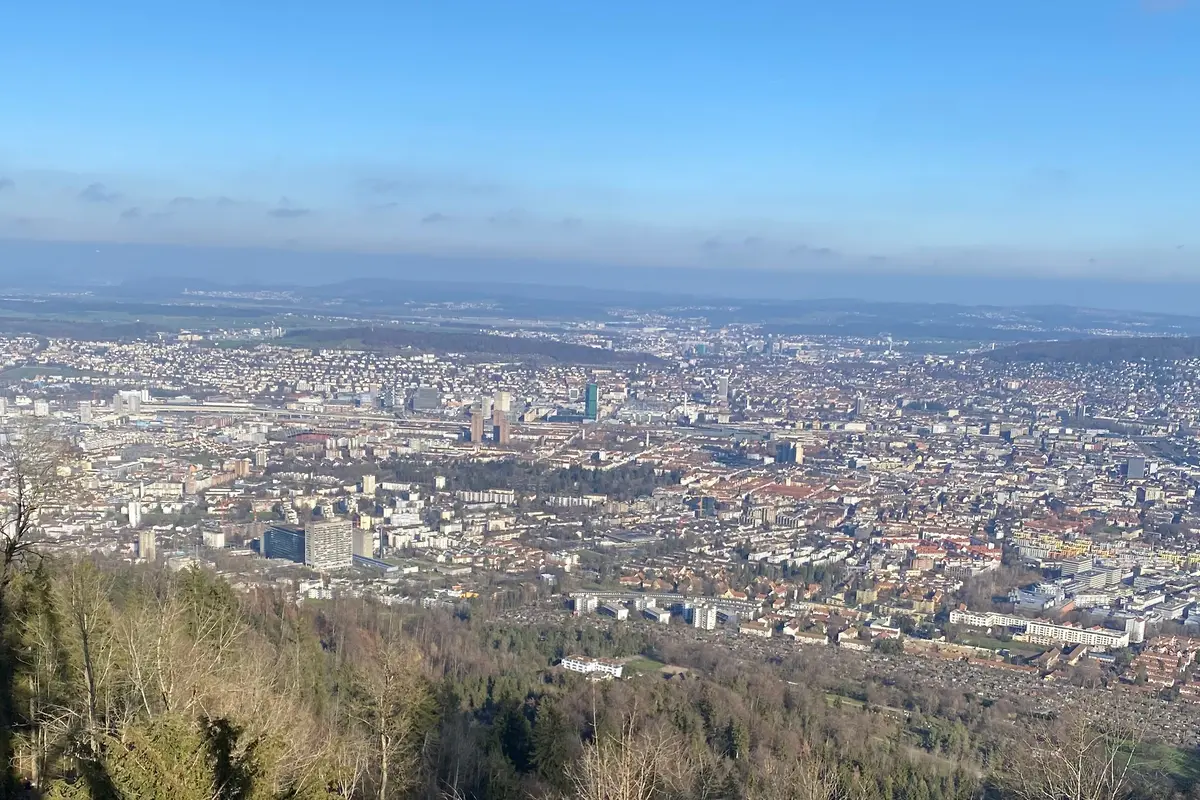 View over Zurich from Uetliberg on a clear day