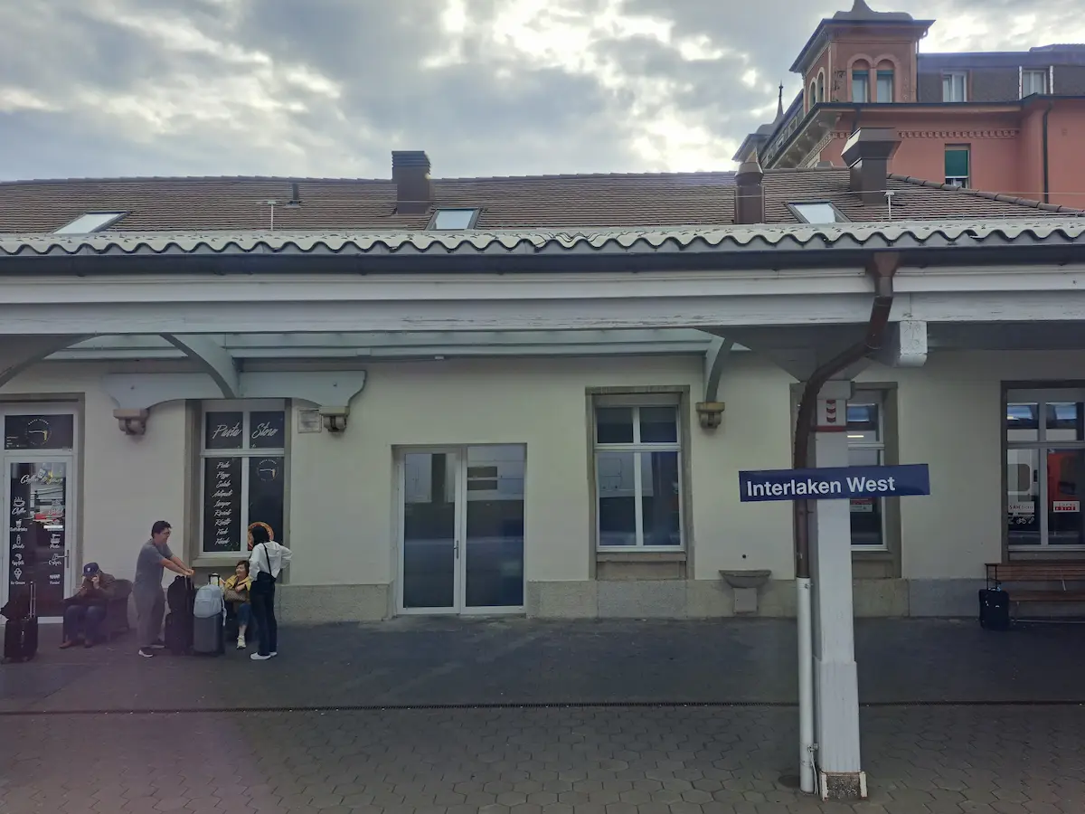 Interlaken West railway station with the station name sign