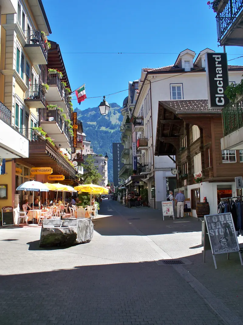 Jungfraustrasse street in central Interlaken during the day
