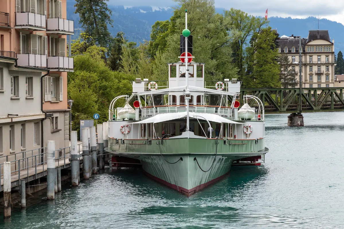 Paddle steamer Lötschberg moored at the Interlaken Ost landing stage